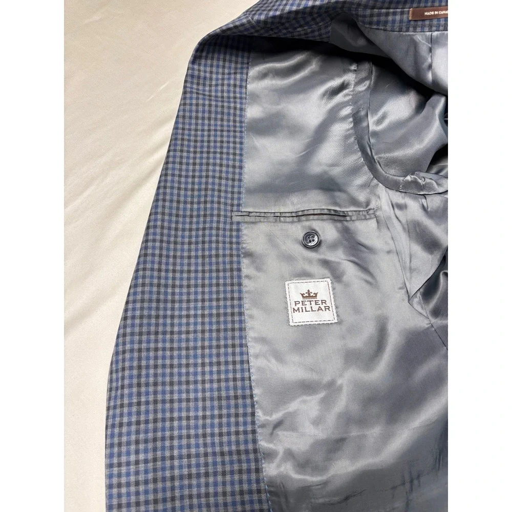 Peter Millar Mens 44S Wool Sport Coat Blazer Blue Grey Check Made in Canada